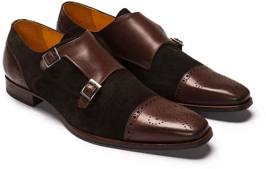 Chocolate Brown Suede and Leather Double Monk Strap Shoe