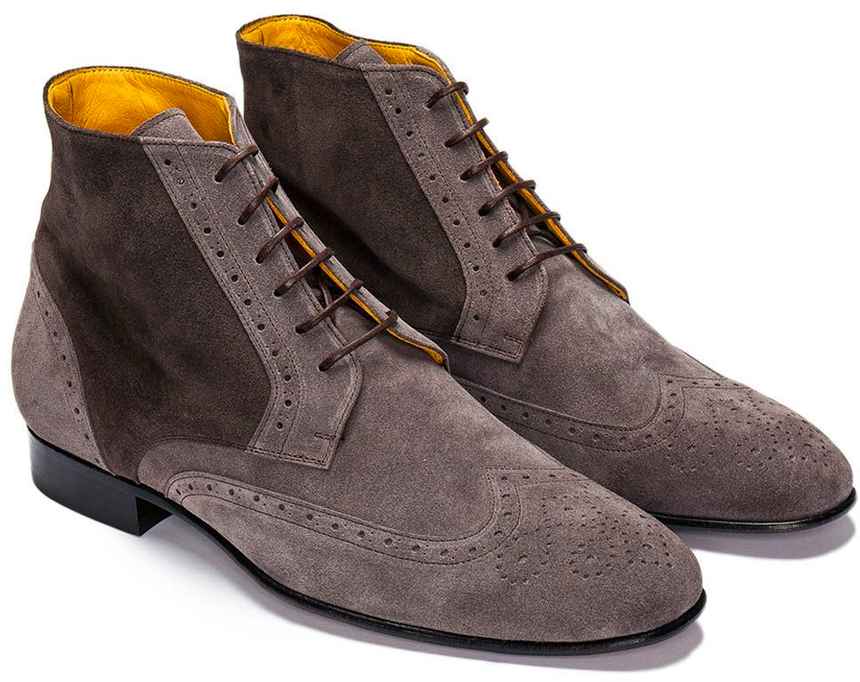 Grey Suede Wingtip Brogue Derby Boots