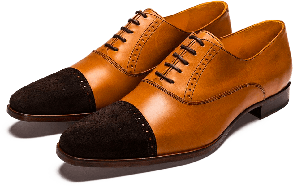 Custom Suede Toe Cap Tan Oxford Brogue Shoes